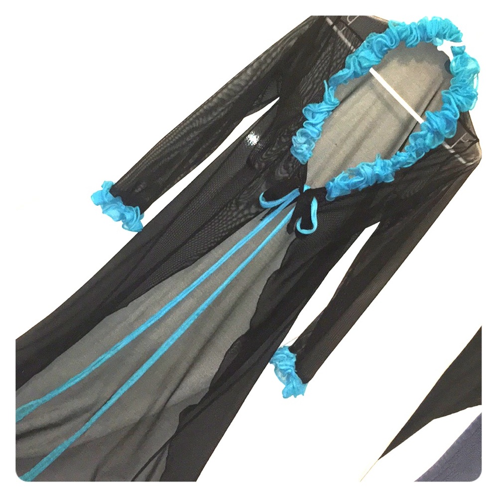 Lexa Vonn black & turquoise long mesh boudoir robe - Picture 2 of 5